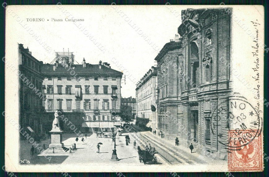 Torino Città Piazza Carignano PIEGHINA cartolina MZ5778 – fronte
