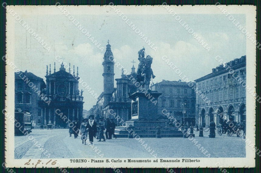 Torino Città Piazza San Carlo Tram Emanuele Filiberto cartolina MZ5838 – fronte