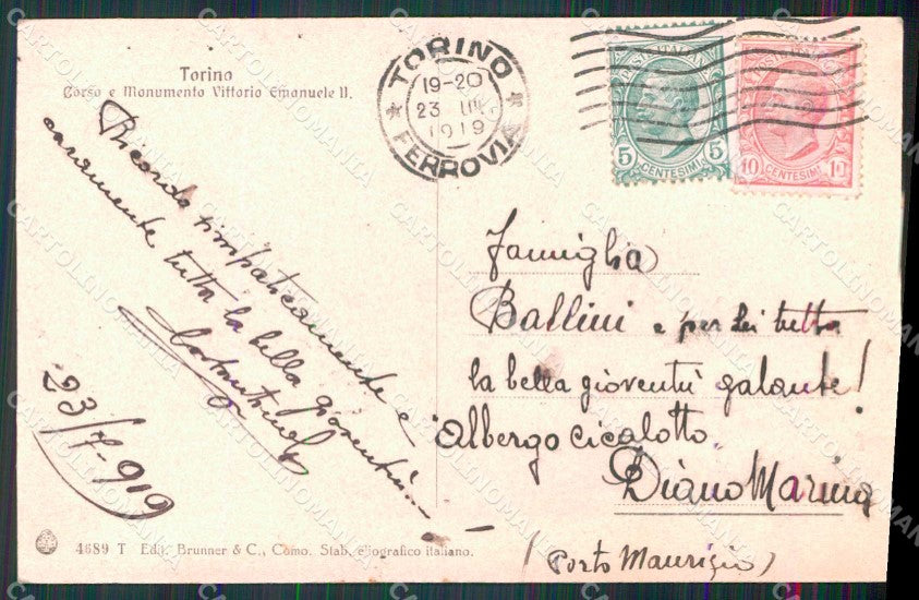 Torino Città Corso Vittorio Emanuele II Tram Brunner 4689 cartolina MZ5936 – retro