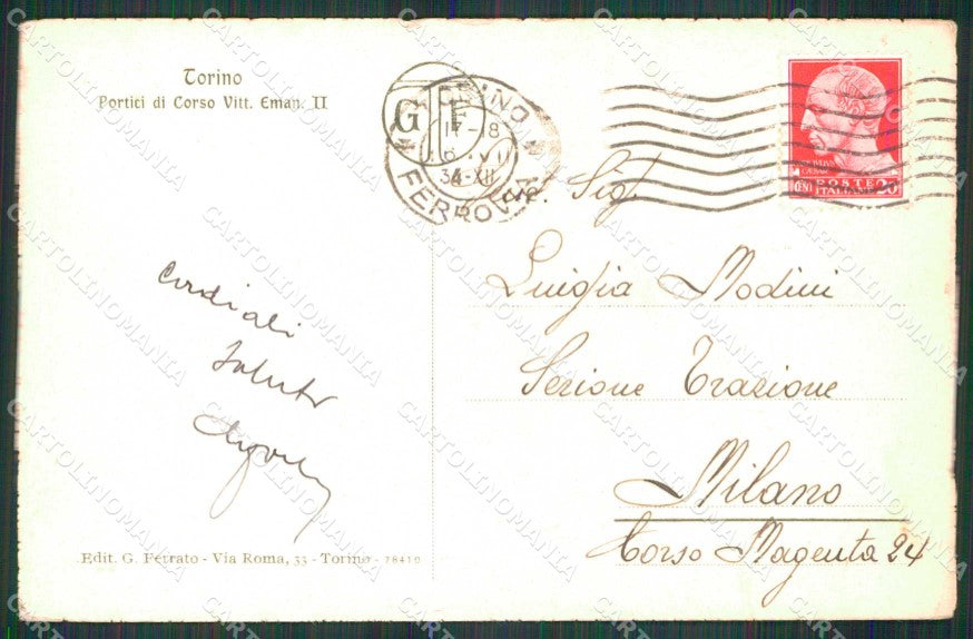 Torino Città Corso Vittorio Emanuele II Portici cartolina MZ6059 – retro