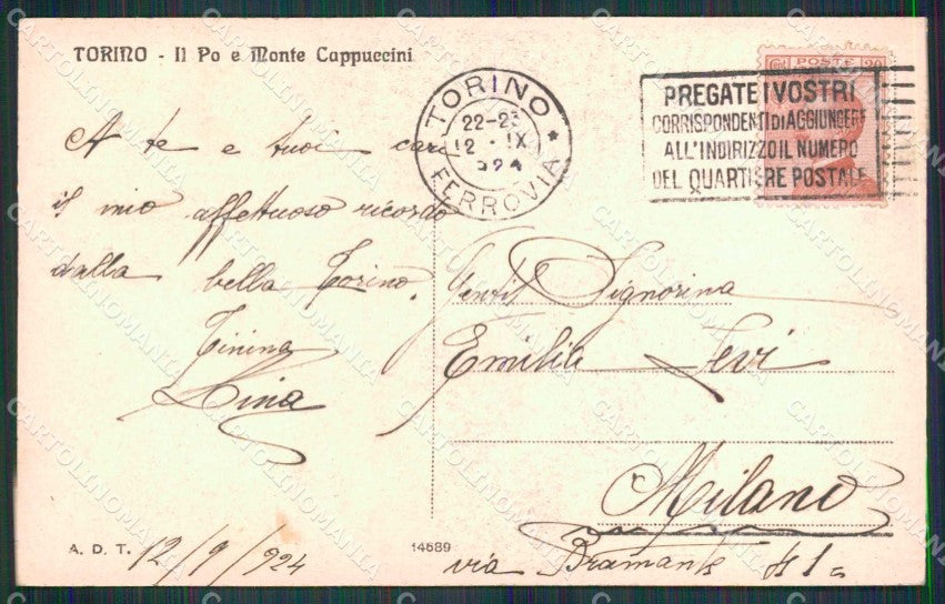 Torino Città Fiume Po Monte dei Cappuccini cartolina MZ6155 – retro