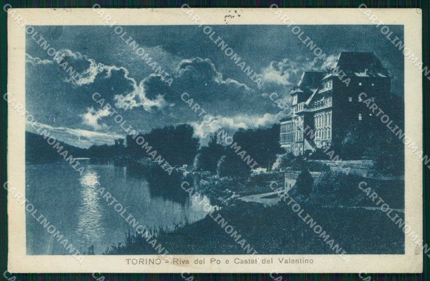 Torino Città Riva Po Castel del Valentino Notturno cartolina MZ6165 – fronte