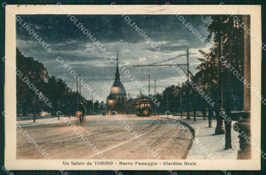 Torino Città Saluto da Chiaro di Luna Giardino Reale Tram cartolina MZ6201 – fronte
