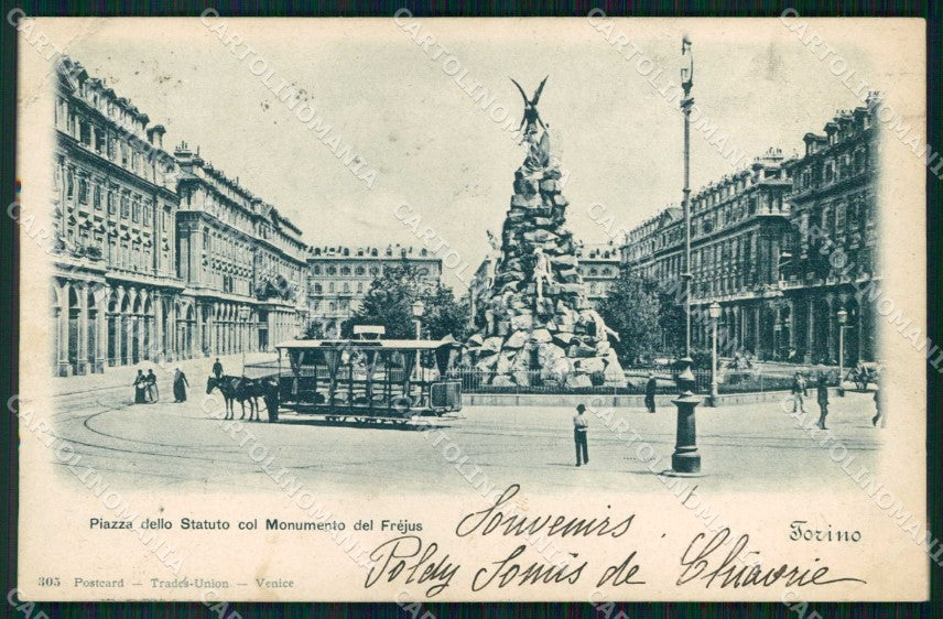 Torino Città Piazza Statuto Tramway Monumento Frejus PIEGHINA cartolina MZ6403 – fronte