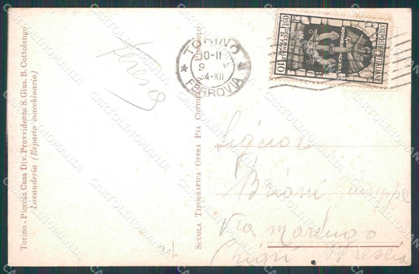 Torino Città Casa Divina Provvidenza Suore Lavanderia cartolina MZ6467 – retro