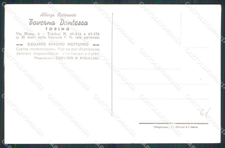 Torino Città Taverna Dantesca Modernissima Cucina cartolina MZ6476 – retro