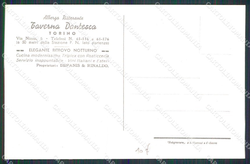Torino Città Taverna Dantesca Salone da Pranzo cartolina MZ6477 – retro
