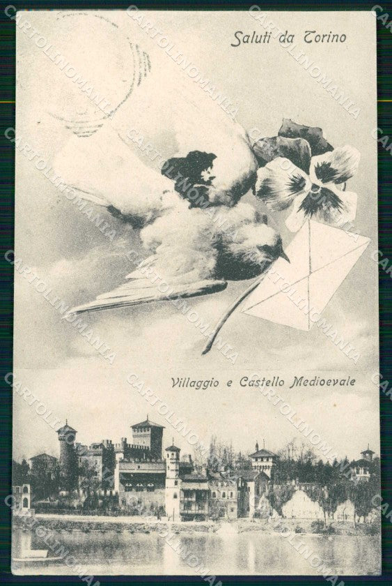Torino Città Saluti da Colomba Fiori Busta Castello Medioevale cartolina MZ6615 – fronte
