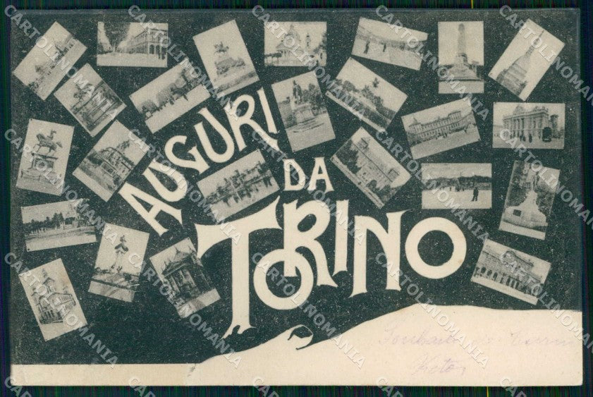 Torino Città Auguri da Piazze Monumenti SCOLLATA cartolina MZ6618 – fronte