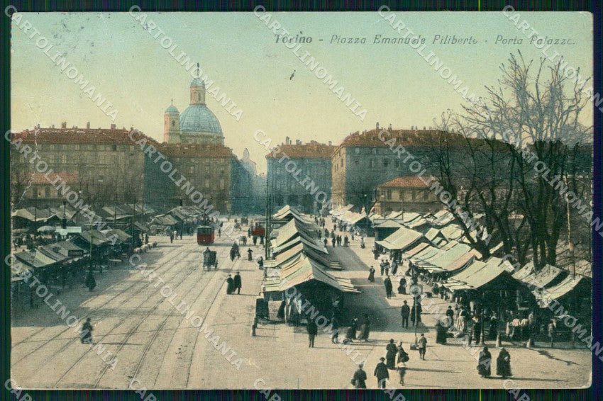 Torino Città Piazza Emanuele Filiberto Mercato Tram PIEGHINE cartolina MZ6651 – fronte