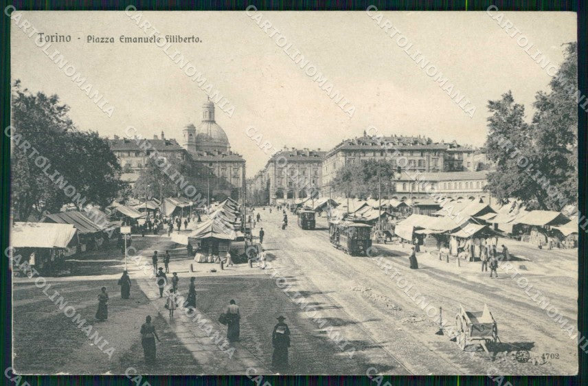 Torino Città Piazza Emanuele Filiberto Mercato Tram cartolina MZ6652 – fronte