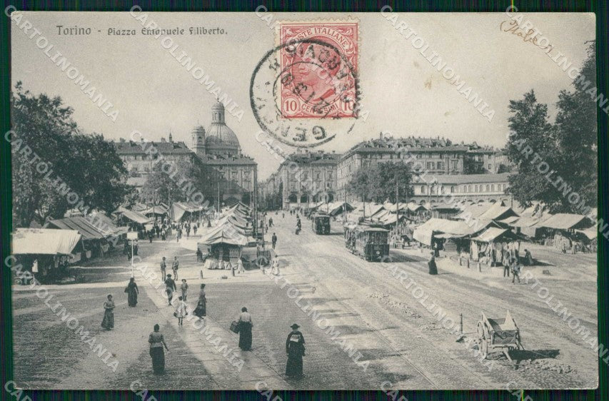 Torino Città Piazza Emanuele Filiberto Mercato Tram cartolina MZ6654 – fronte