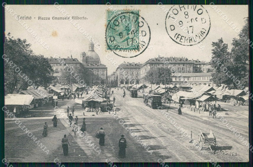 Torino Città Piazza Emanuele Filiberto Mercato Tram cartolina MZ6655 – fronte
