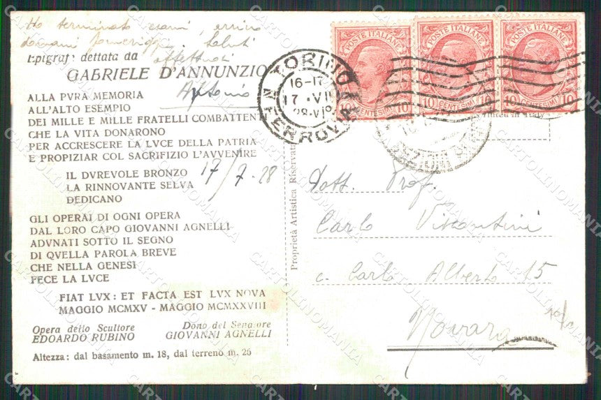 Torino Città Faro Monumentale della Vittoria cartolina MZ6665 – retro