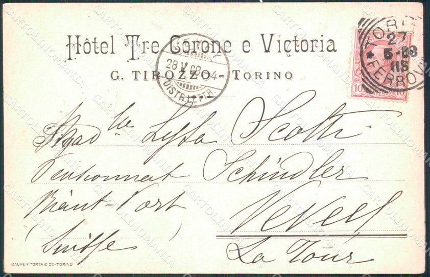 Torino Città Hotel Tre Corone Victoria cartolina MZ6992 – retro
