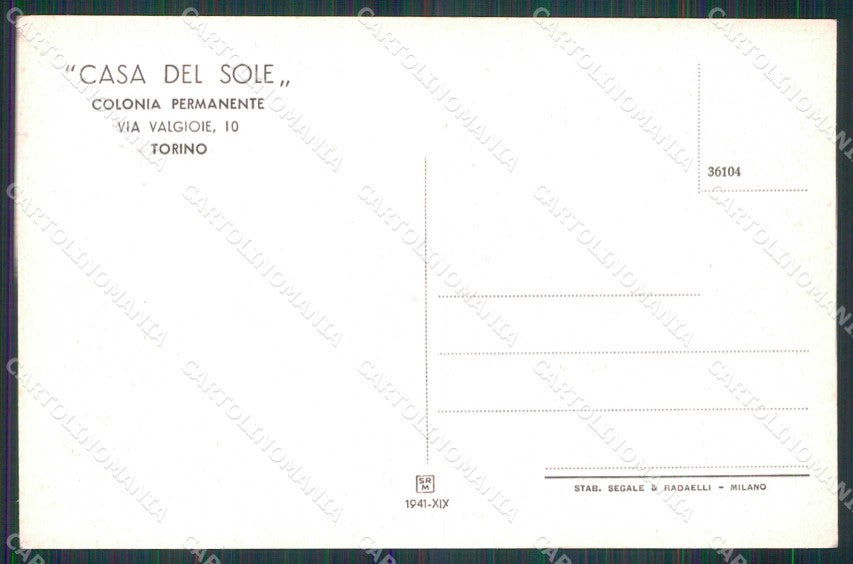Torino Città Colonia Casa del Sole Via Valgioie 10 Bambini cartolina MZ7110 – retro