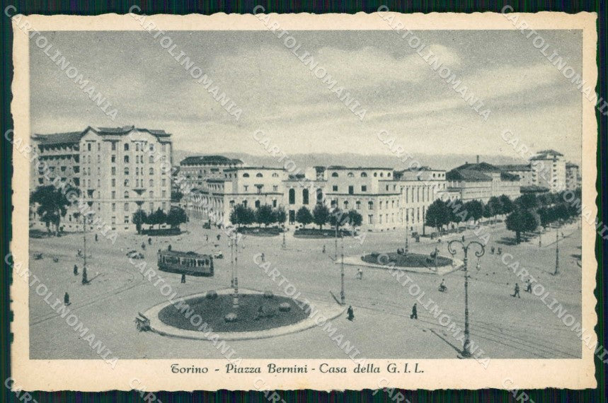 Torino Città Piazza Bernini Tram Fascismo Casa della G I L cartolina MZ7116 – fronte