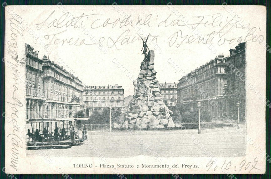 Torino Città Piazza Statuto Monumento Frejus Tramway cartolina MZ7184 – fronte