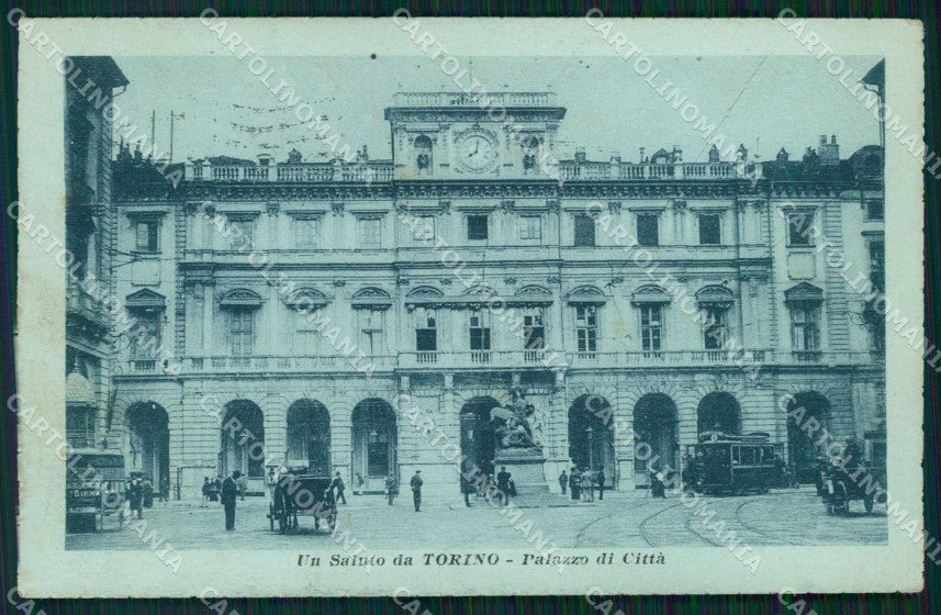 Torino Città Saluto da Palazzo di Città Tram cartolina MZ7239 – fronte