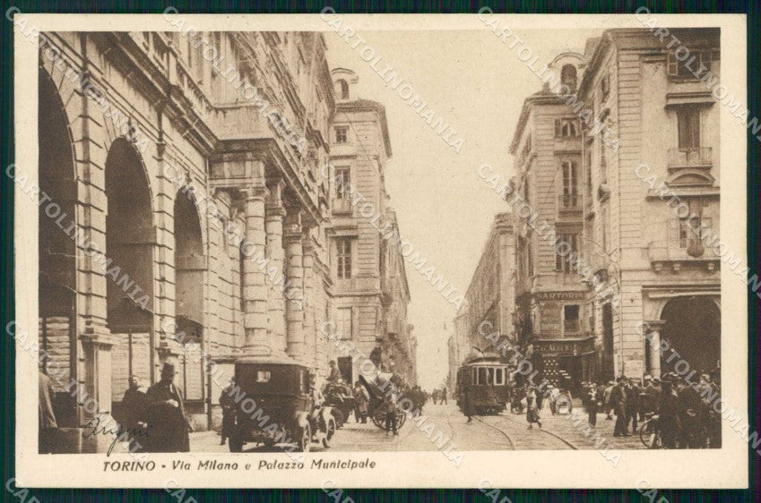 Torino Città Via Milano Tram Palazzo Municipale cartolina MZ7250 – fronte