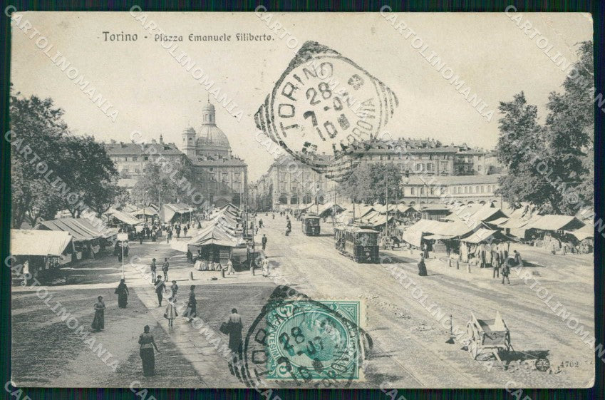 Torino Città Piazza Emanuele Filiberto Tram Mercato Brunner cartolina MZ7292 – fronte