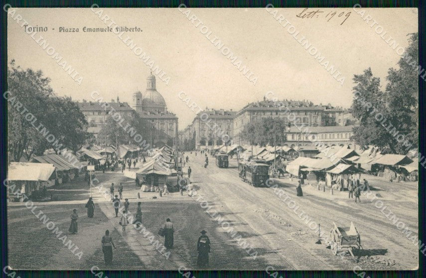 Torino Città Piazza Emanuele Filiberto Tram Mercato Brunner cartolina MZ7293 – fronte