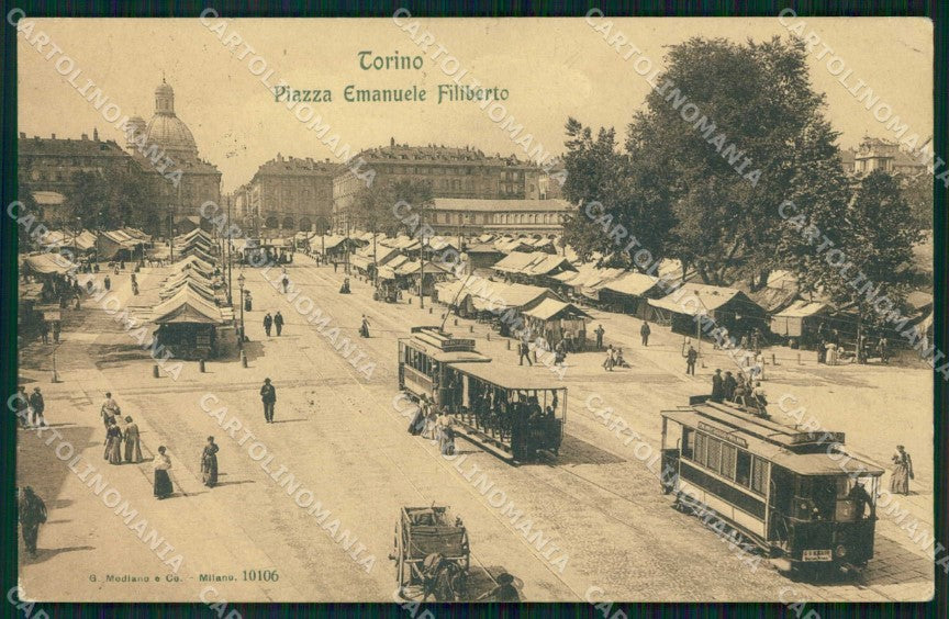 Torino Città Piazza Emanuele Filiberto Tram Mercato Modiano cartolina MZ7295 – fronte