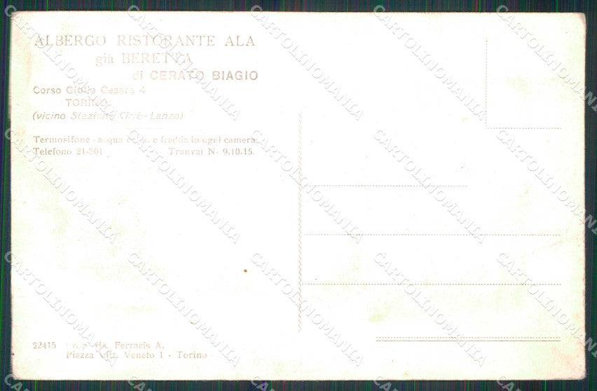 Torino Città Albergo Ristorante Ala Corso Giulio Cesare PIEGHE cartolina MZ7344 – retro