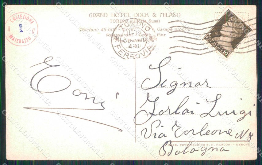 Torino Città Stazione Porta Susa Grand Hotel Dock & Milano cartolina MZ7414 – retro