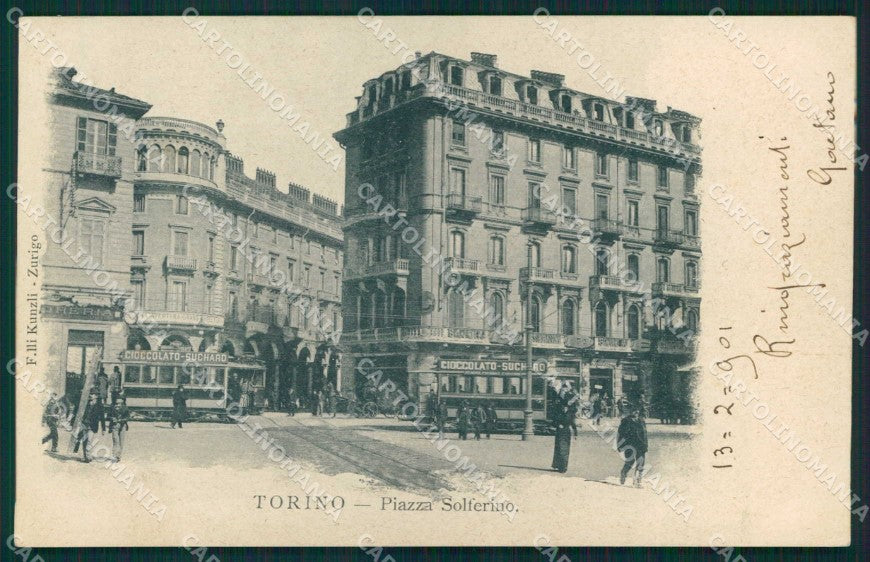 Torino Città Piazza Solferino Tram Kunzli cartolina MZ7594 – fronte