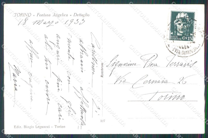Torino Città Fontana Angelica Dettaglio Foto cartolina MZ7662 – retro
