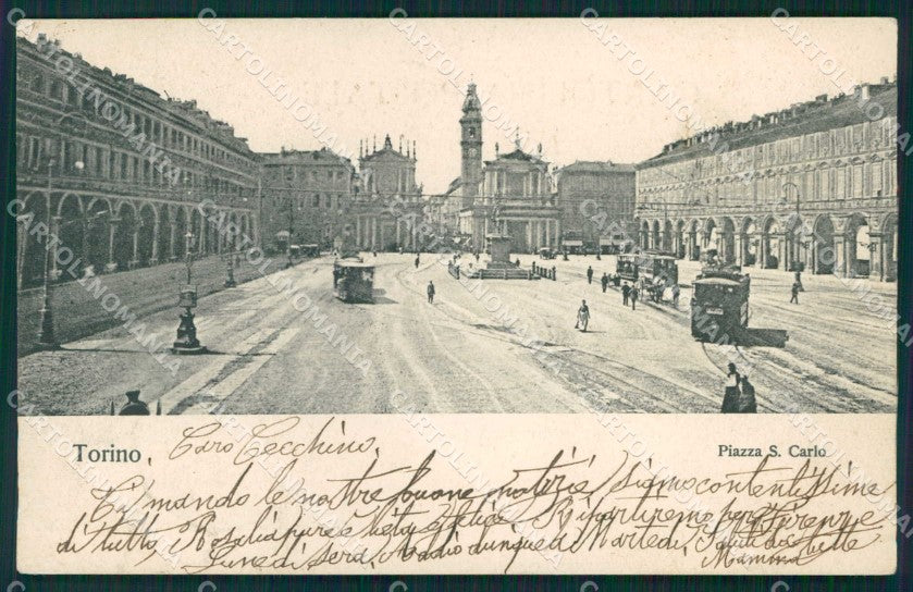 Torino Città Piazza San Carlo Tram cartolina MZ7729 – fronte