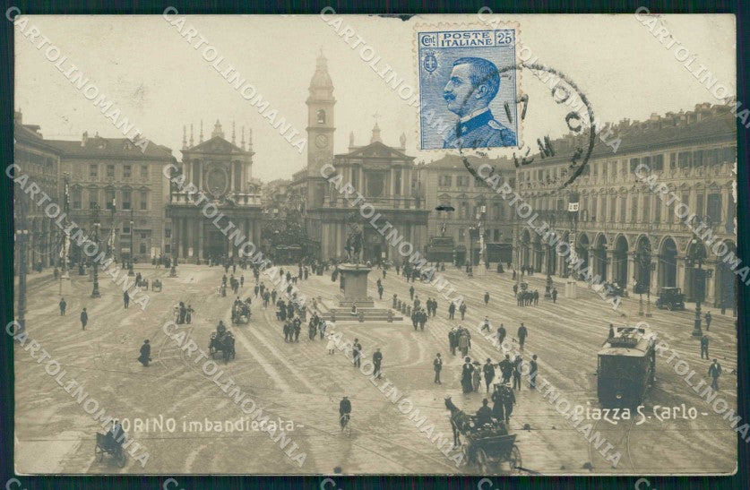 Torino Città Piazza San Carlo Bandiere Tram Foto cartolina MZ7752 – fronte