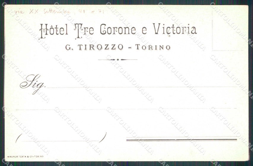 Torino Città Hotel Tre Corone Victoria cartolina MZ7769 – retro