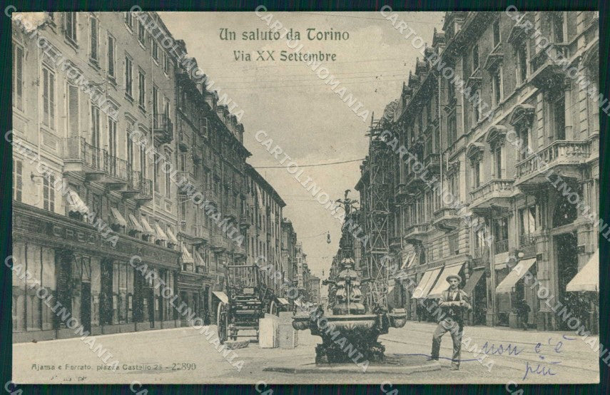Torino Città Saluto da Via XX Settembre SCOLLATA cartolina MZ7792 – fronte