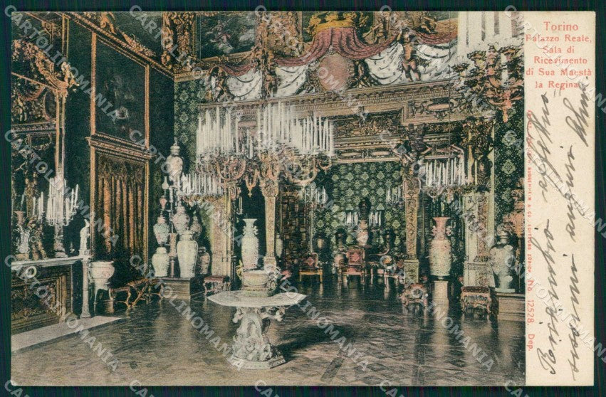 Torino Città Palazzo Reale Sala Ricevimento Regina PIEGHINA cartolina MZ7906 – fronte