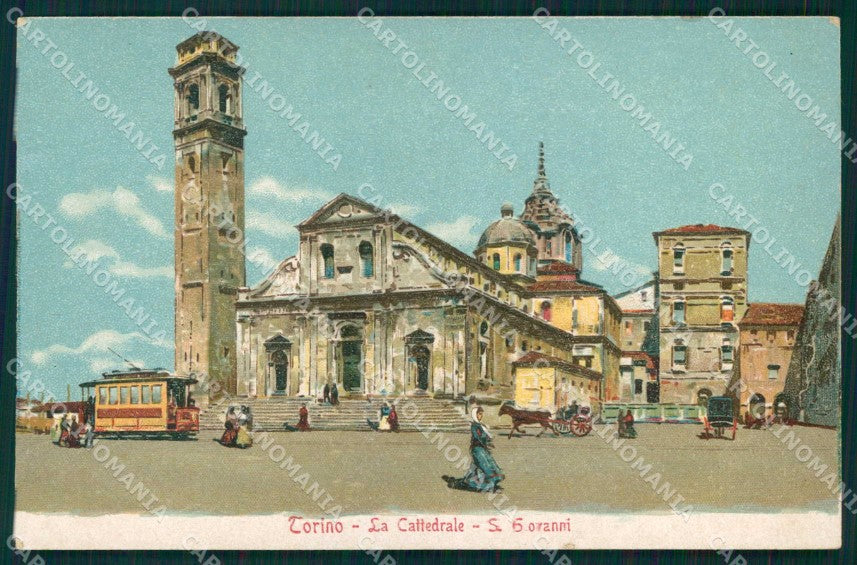Torino Città Cattedrale San Giovanni Tram PIEGHINA cartolina MZ8080 – fronte