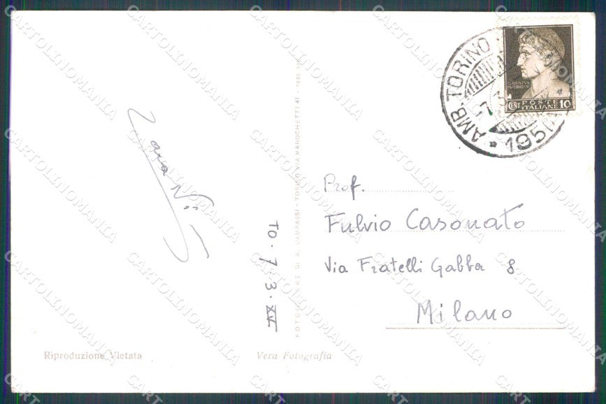 Torino Città Torre Palatina Statua Giulio Cesare Foto cartolina MZ8082 – retro