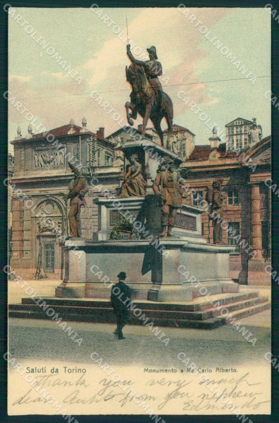 Torino Città Saluti da Monumento Re Carlo Alberto cartolina MZ8087 – fronte