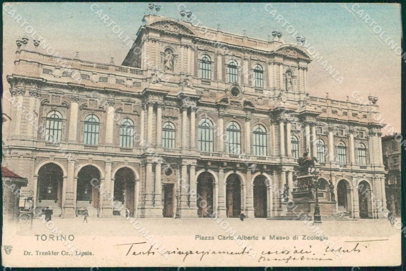 Torino Città Piazza Carlo Alberto Museo Zoologia Trenkler PIEGA cartolina MZ8100 – fronte