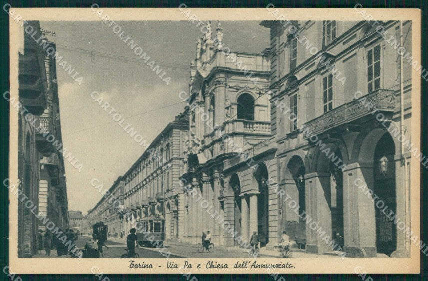 Torino Città Via Po Chiesa dell'Annunziata Tram cartolina MZ8140 – fronte