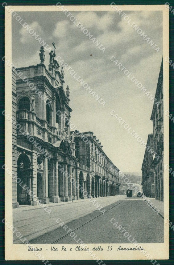 Torino Città Via Po Nuova Chiesa dell'Annunziata Tram cartolina MZ8143 – fronte