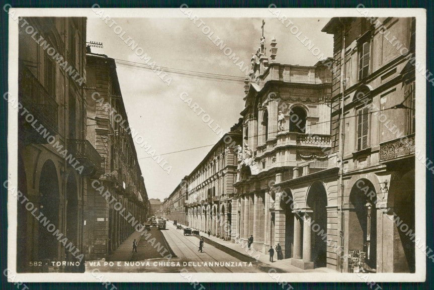 Torino Città Via Po Tram Nuova Chiesa dell'Annunziata Foto cartolina MZ8161 – fronte