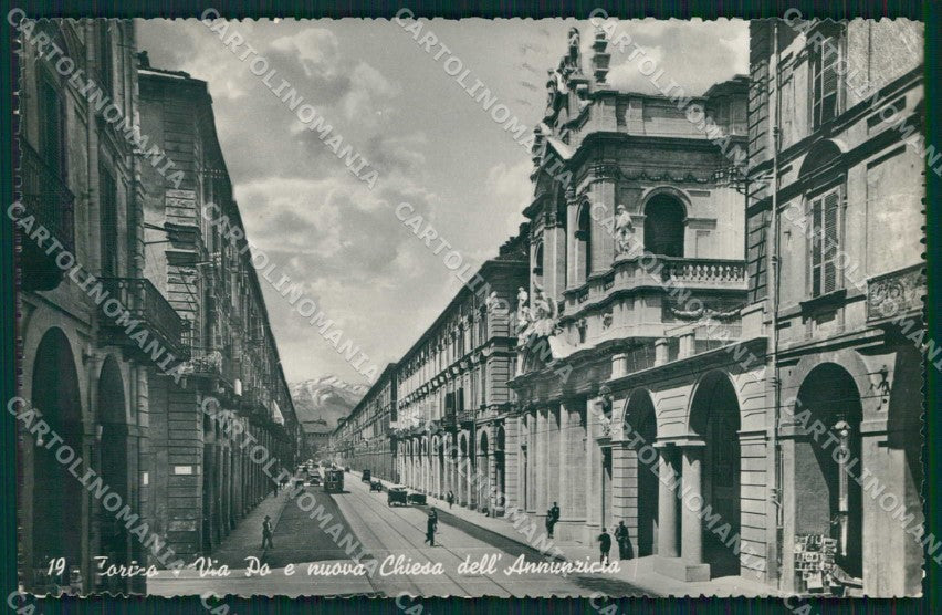 Torino Città Via Po Tram Nuova Chiesa dell'Annunziata Foto cartolina MZ8162 – fronte