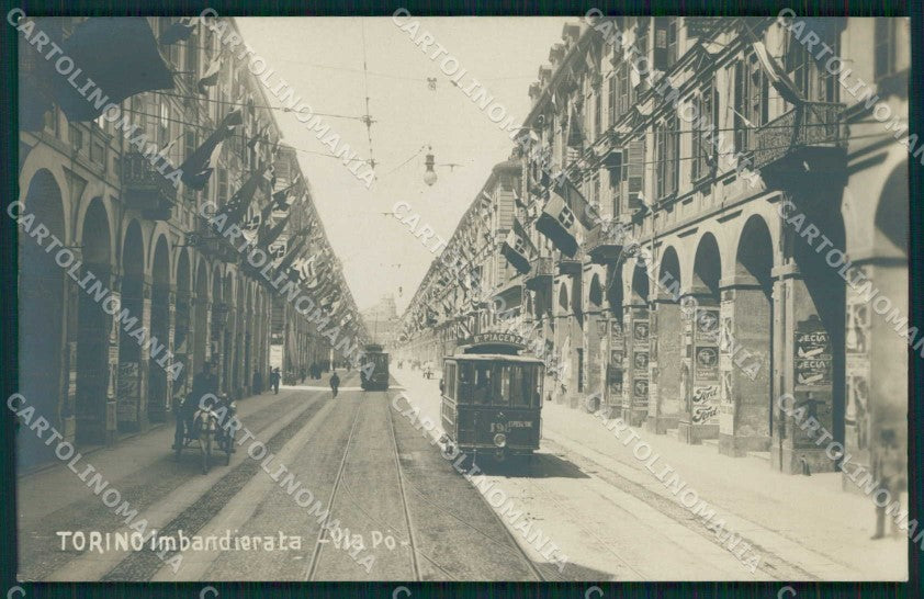 Torino Città Via Po Imbandierata Tram Foto cartolina MZ8165 – fronte