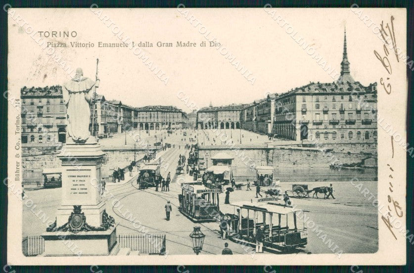 Torino Città Piazza Vittorio Emanuele Tramway Cavallo ABRASA cartolina MZ8320 – fronte