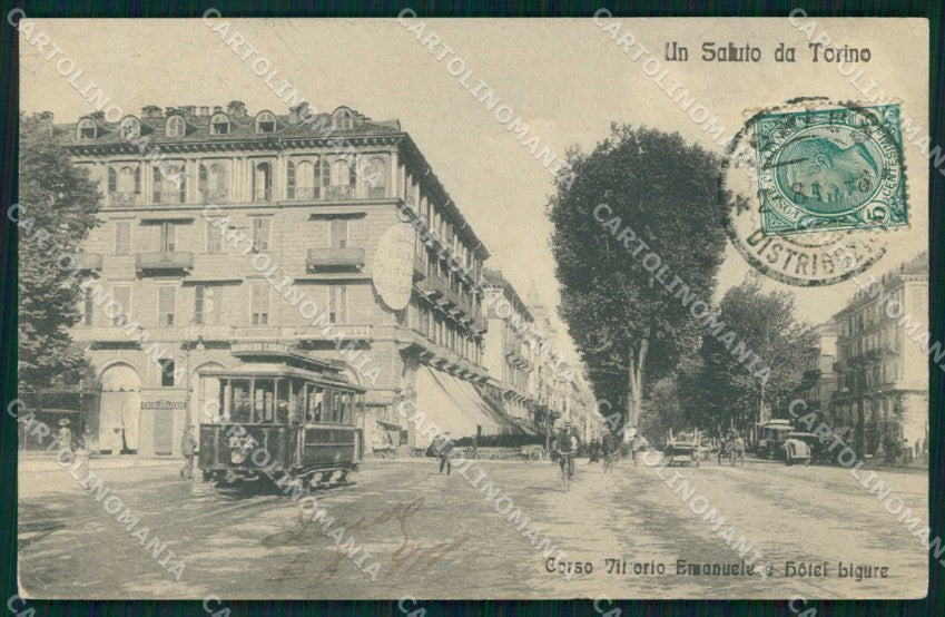 Torino Città Saluto da Corso Vittorio Emanuele Tram cartolina MZ8484 – fronte