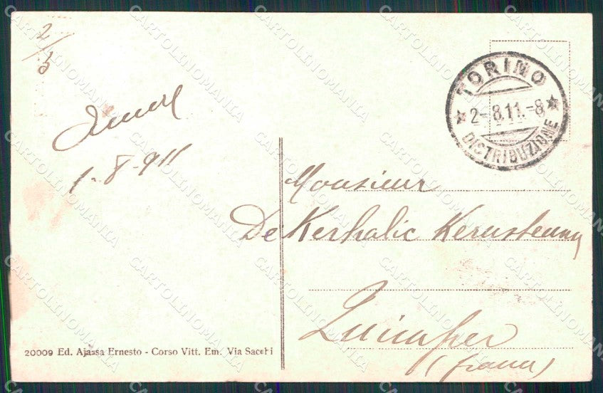 Torino Città Saluto da Corso Vittorio Emanuele Tram cartolina MZ8484 – retro