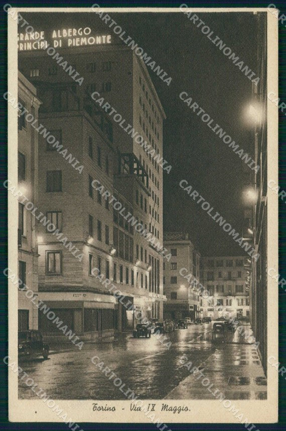 Torino Città Via IX Maggio Albergo Principi Piemonte Notturno cartolina MZ8544 – fronte