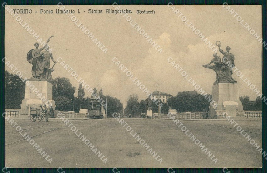Torino Città Ponte Umberto I Statue Allegoriche Tram cartolina MZ8625 – fronte